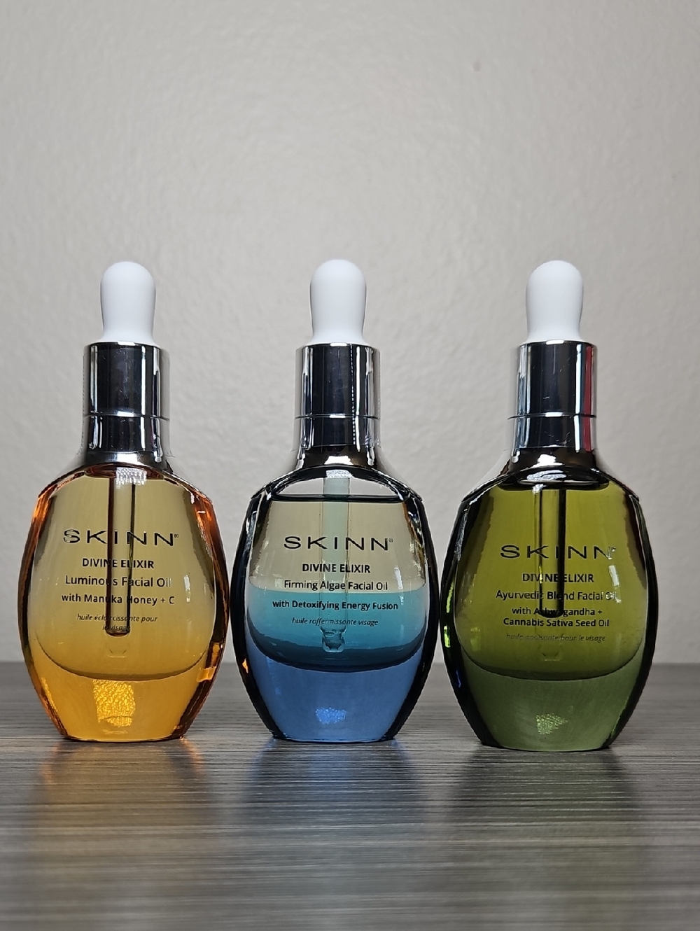 SKINN Divine Elixir Facial Oil Trio 1oz each Sealed Manuka + Algae + Ayurvedic
